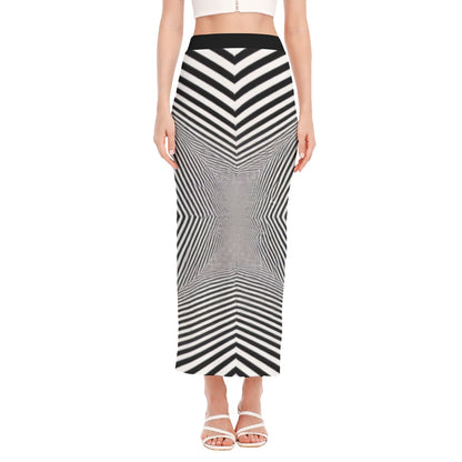 Black and White Illusion Side Slit Skirt