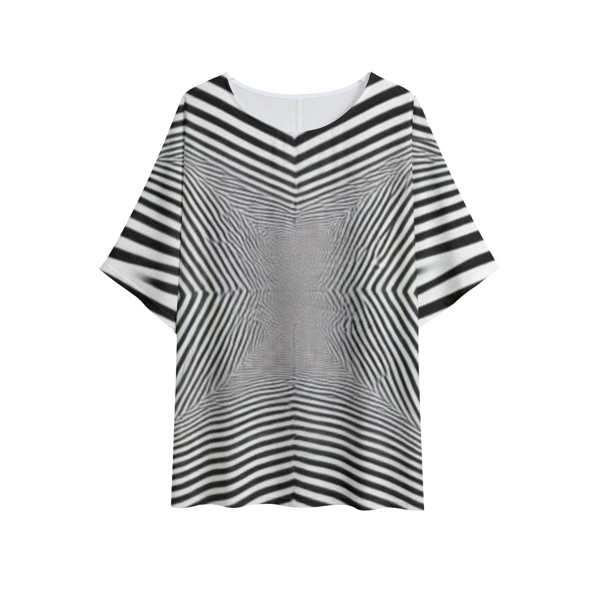 Black and White Illusion T-shirt with Bat Sleeve