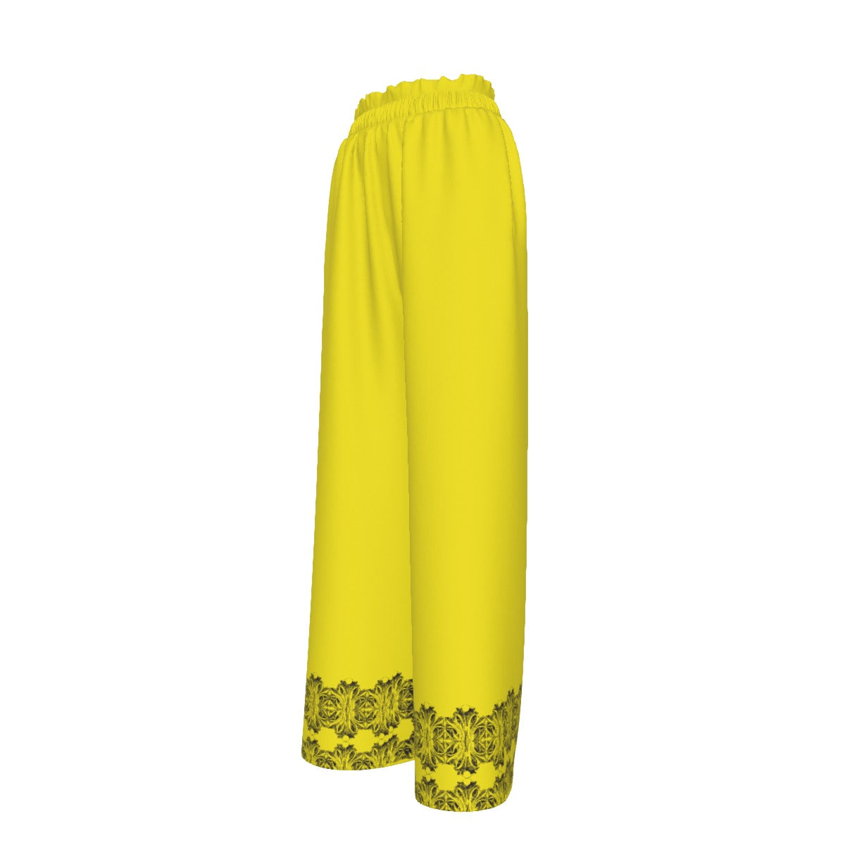 Yellow Faux Silk Wide-Leg Pants