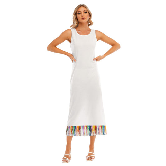 White with Melted Crayon Design Tank Top Long Dress
