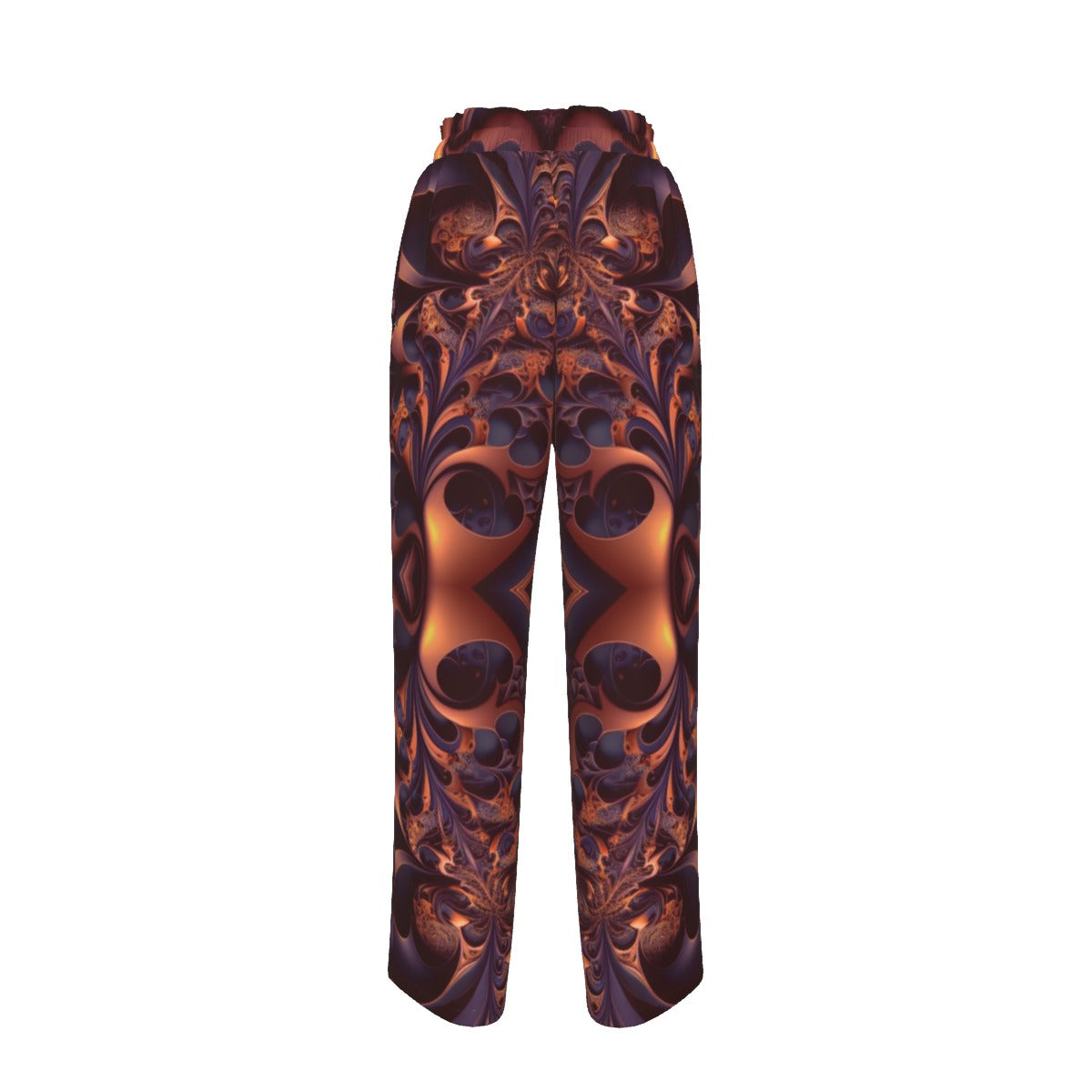 Bronze Patterned  Faux Silk Women's Wide-Leg Pants