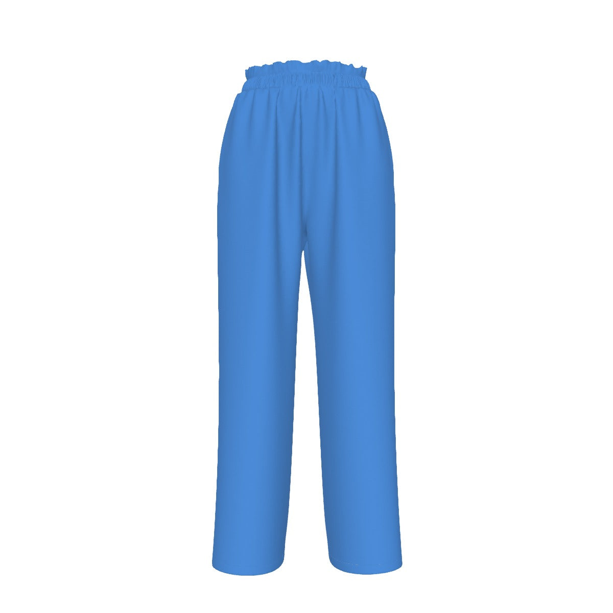 Medium Blue Faux Silk Wide-Leg Pants