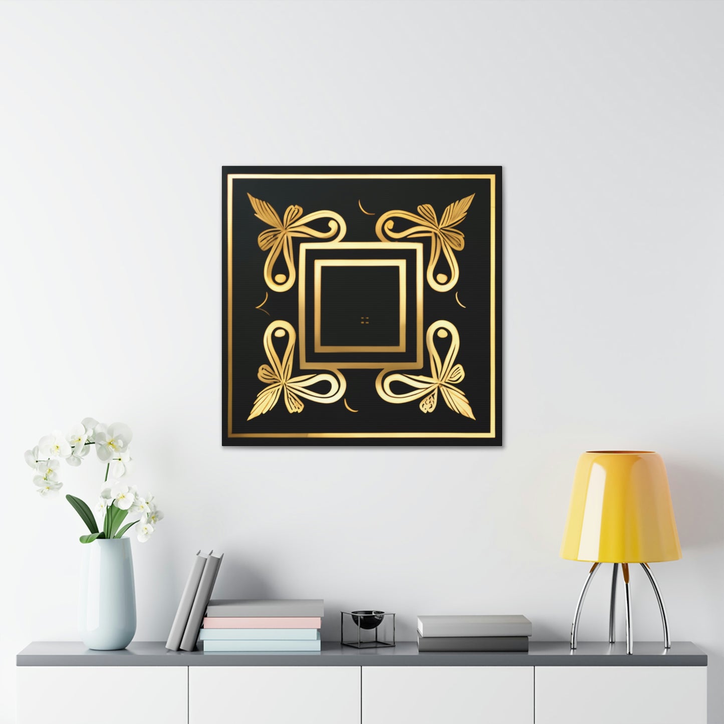Black and Gold Squares and Ribbons Canvas Gallery Wrapped Prints