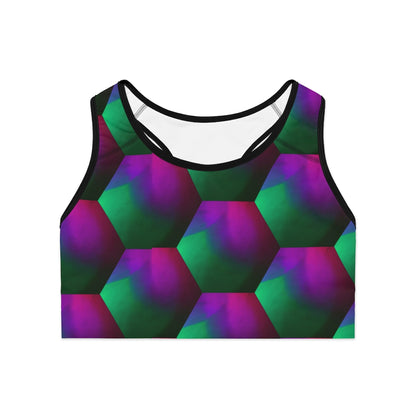 Green and Purple Hexagons 0 Sports Bra (AOP)