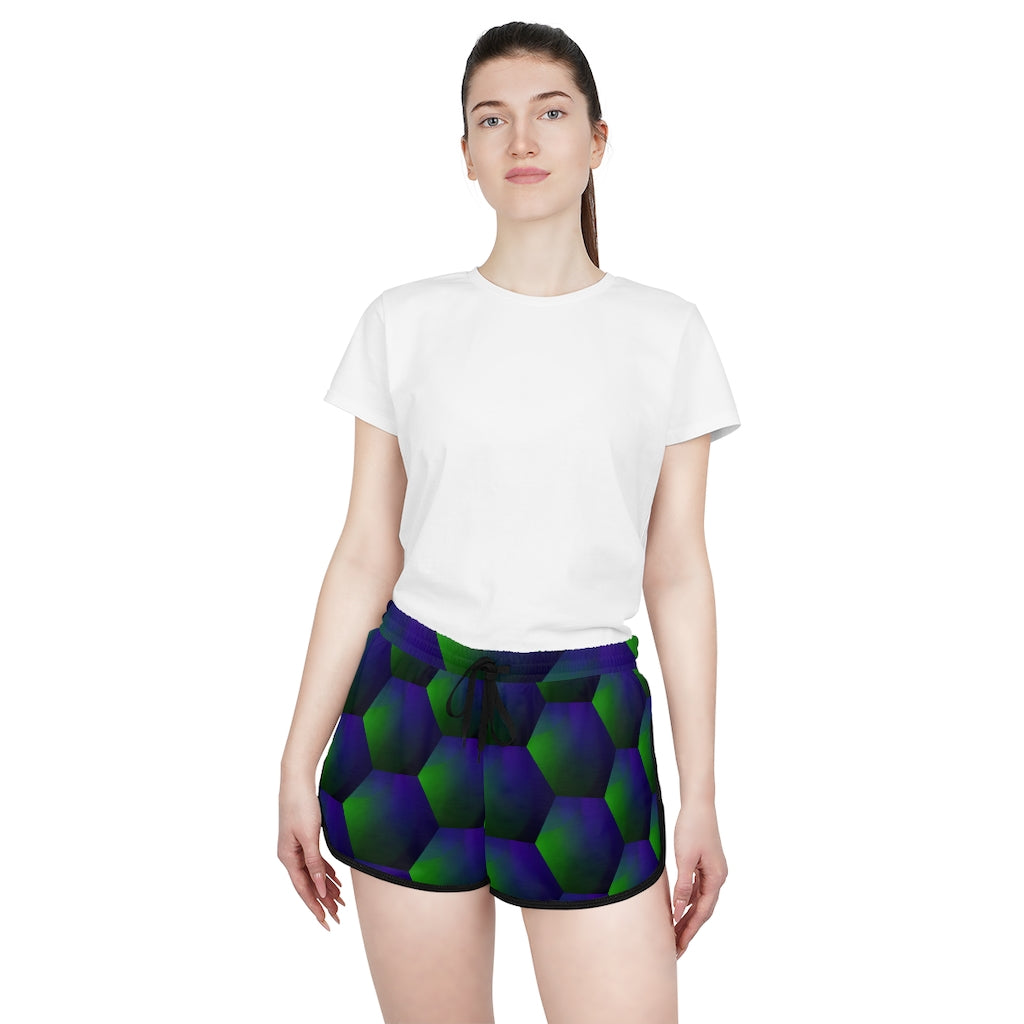 Green and Purple Hexagon - Women's Relaxed Shorts (AOP)