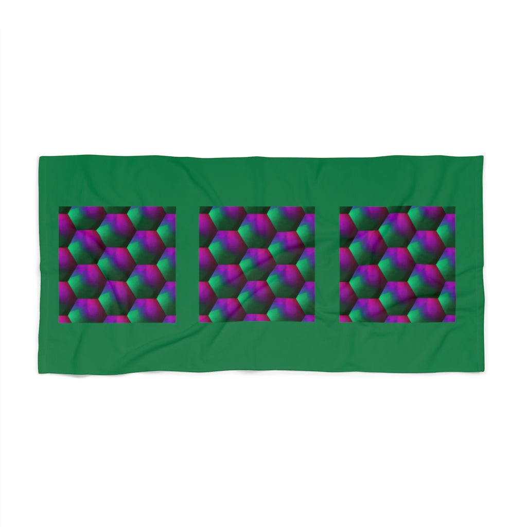 Green and Purple Hexagons - Beach Towel