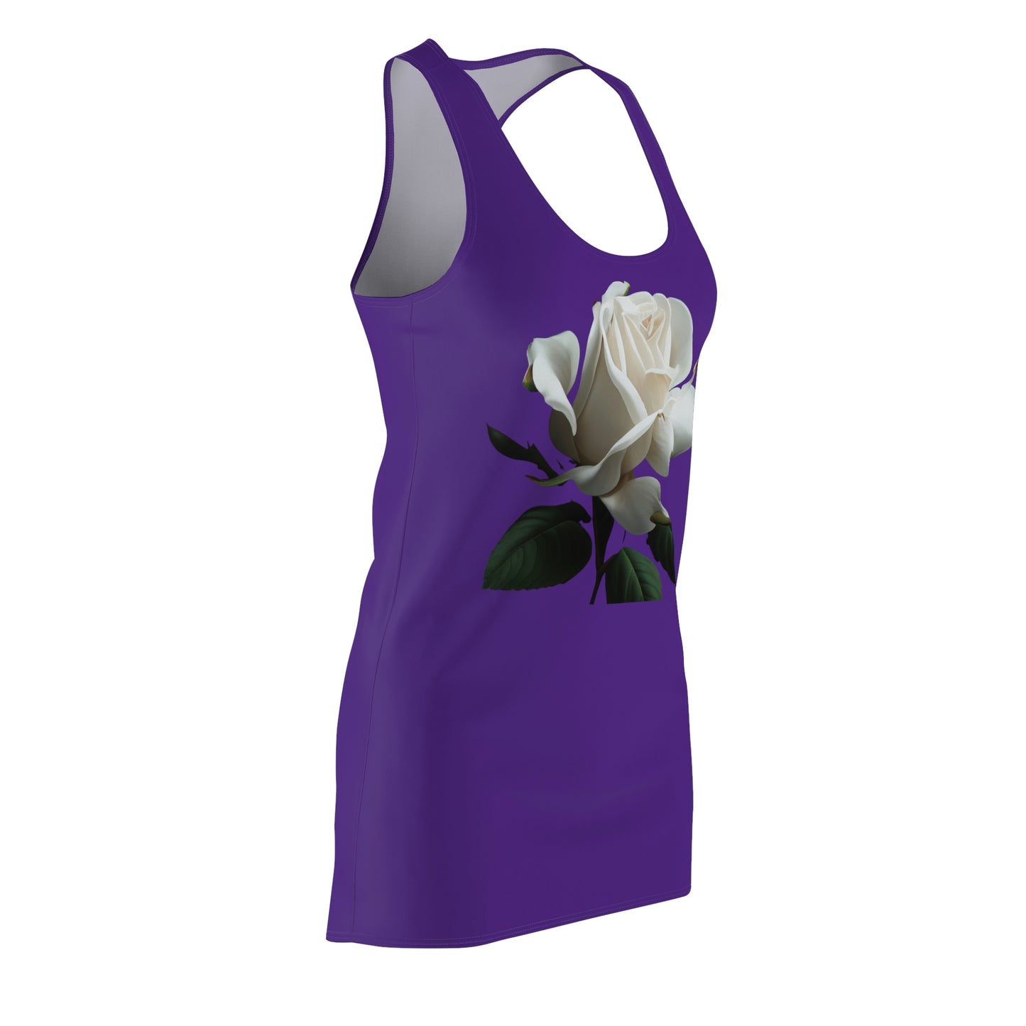 White Rose on Purple - Women's Cut & Sew Racerback Dress