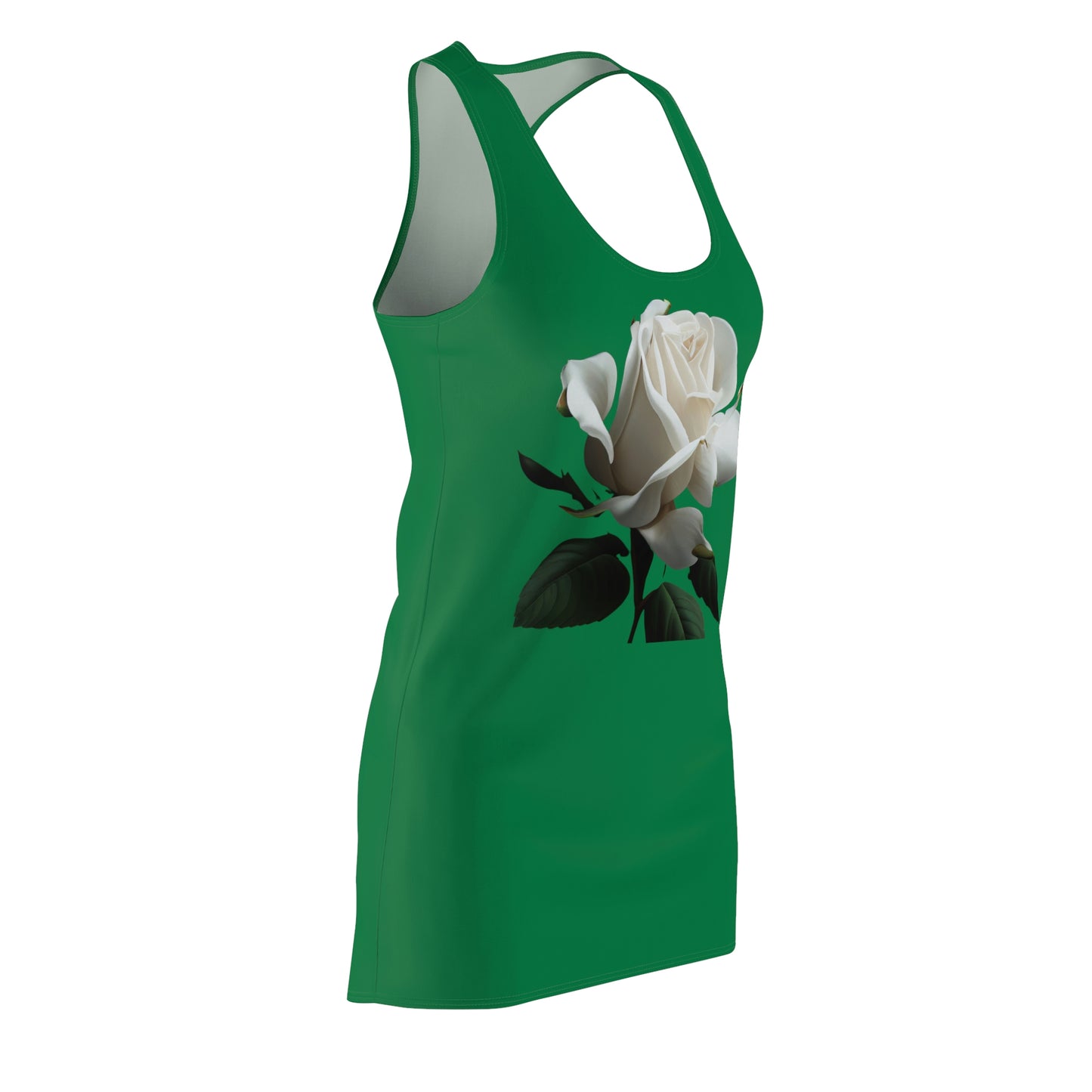 White Rose on Dark Green - Women's Cut & Sew Racerback Dress
