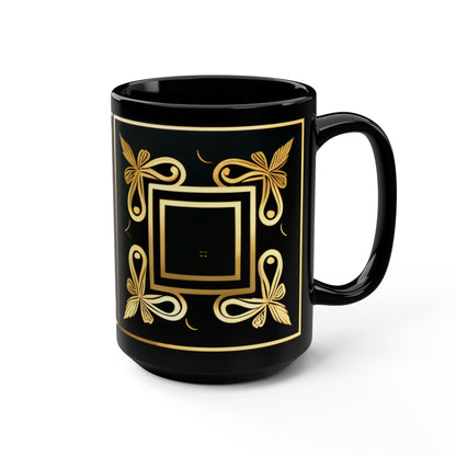Black and Gold Squares and Ribbons Mug, 15oz