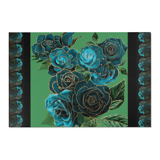 Teal Roses - Area Rugs