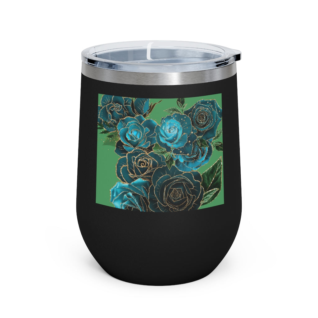Teal Roses - 12oz Insulated Wine Tumbler