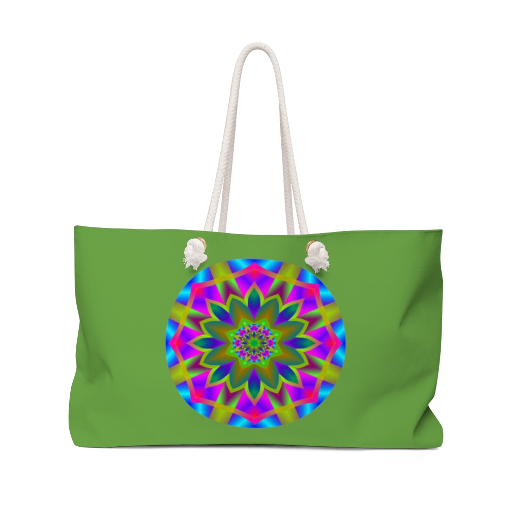 Multi-color Flower on Green Weekender Bag