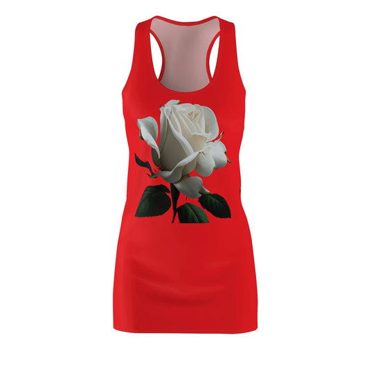 White Rose on Red - Women's Cut & Sew Racerback Dress