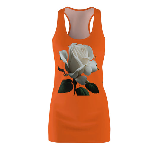 White Rose on Orange - Women's Cut & Sew Racerback Dress
