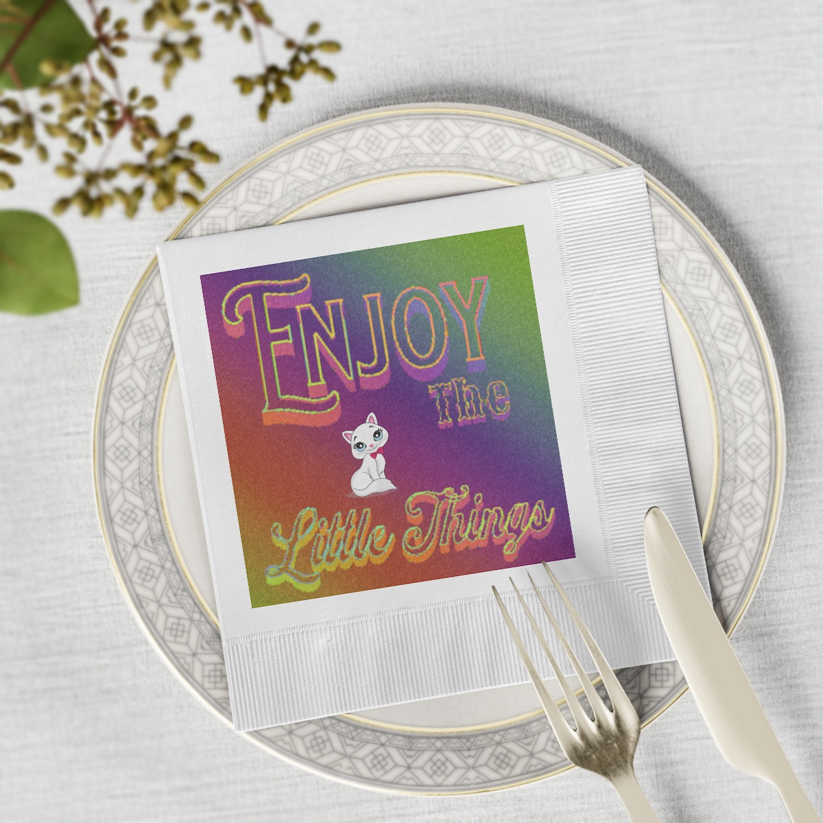 Enjoy the Little Things - White Coined Napkins
