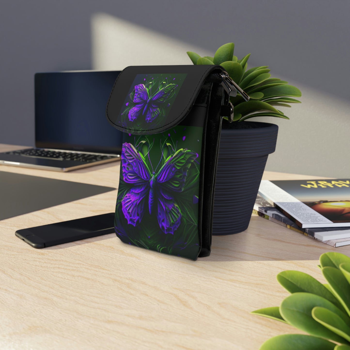 Purple Butterfly - Small Cell Phone Wallet