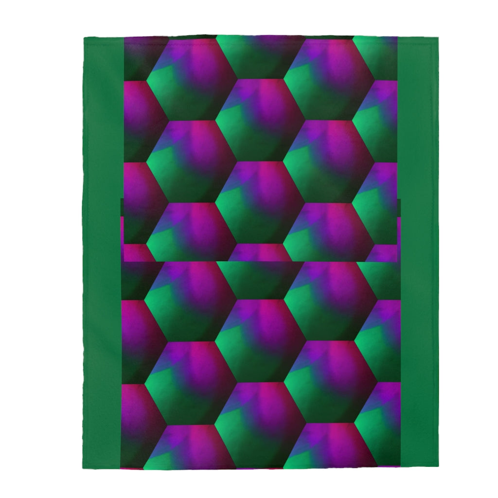 Green and Purple Hexagons - Velveteen Plush Blanket