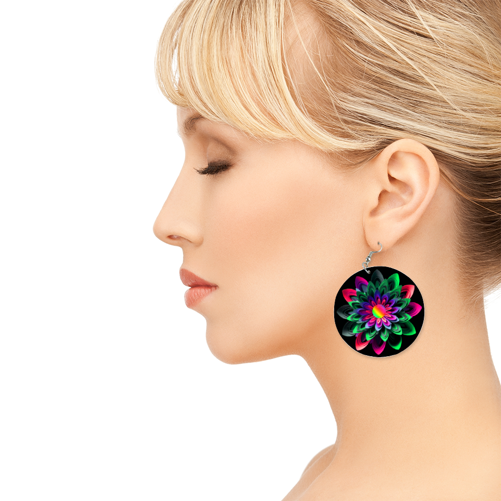 Rainbow Jeweled Flower Wooden Earrings Ethnic Style