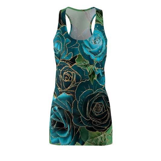 Teal Roses - Women's Cut & Sew Racerback Dress
