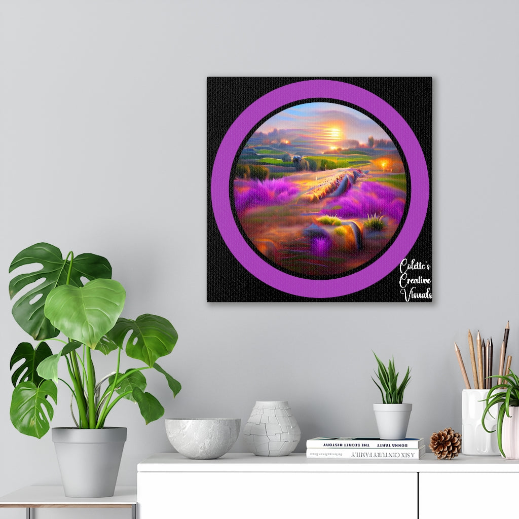 Lavender Hills with Setting Sun - Canvas Gallery Wrapped Prints