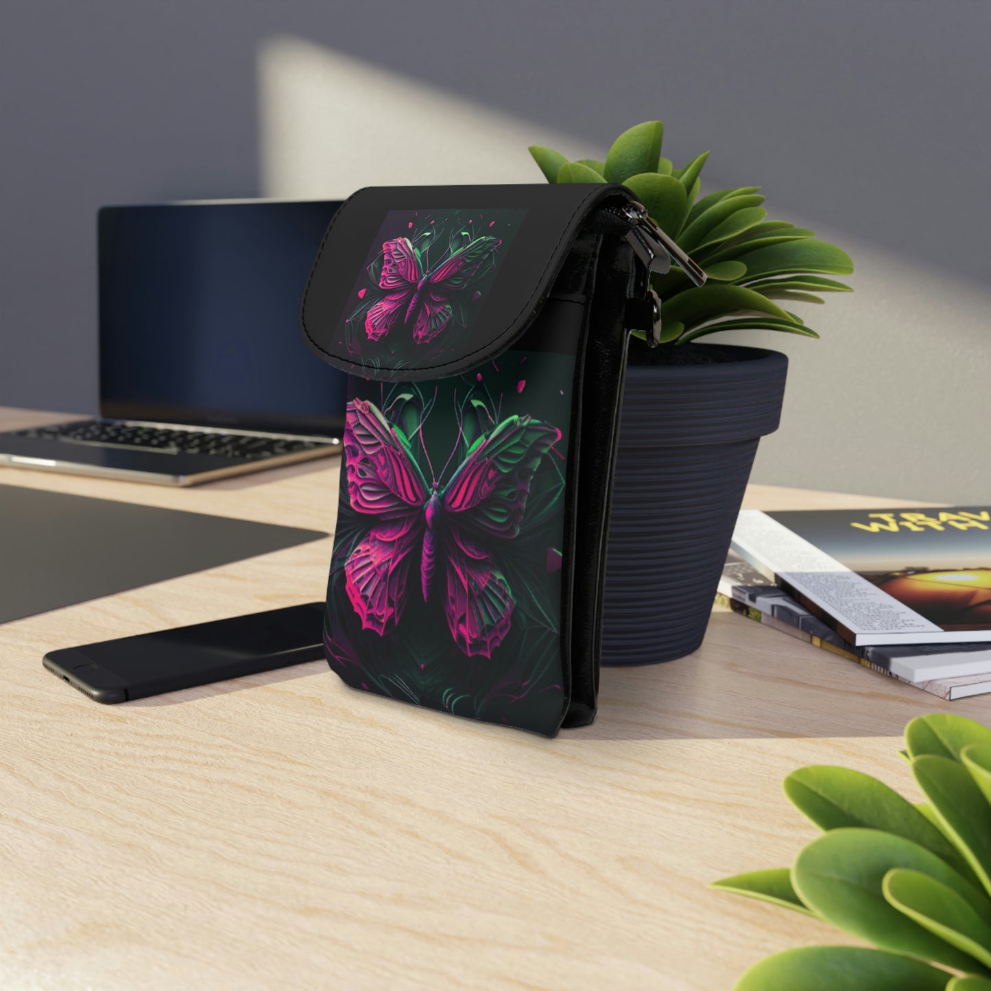 Pink Butterfly - Small Cell Phone Wallet
