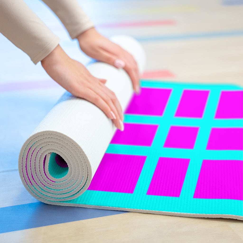 Pink and Blue Squares - Foam Yoga Mat