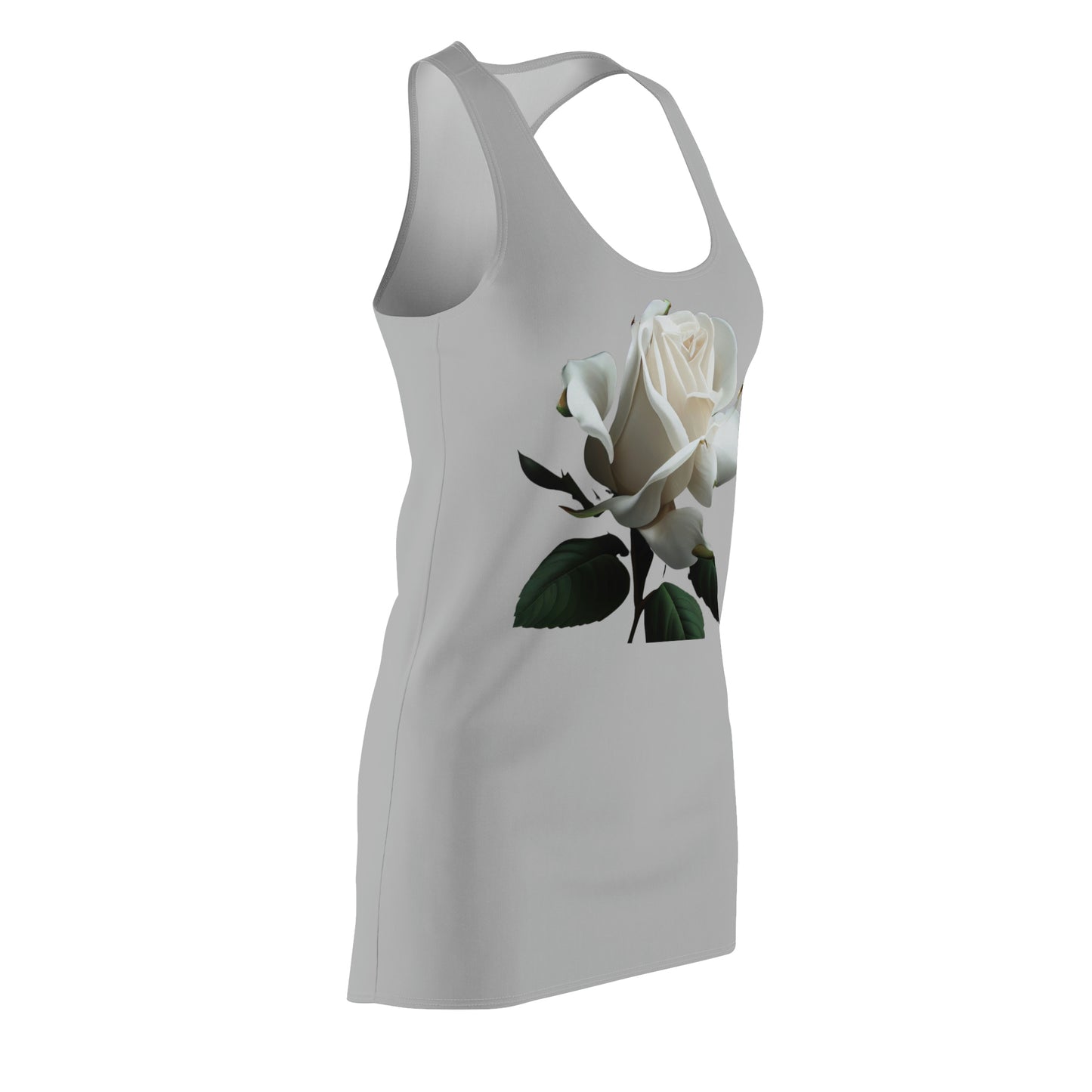 White Rose on Gray- Women's Cut & Sew Racerback Dress