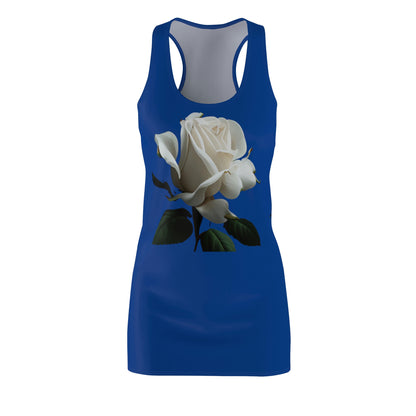 White Rose on Royal Blue - Women's Cut & Sew Racerback Dress