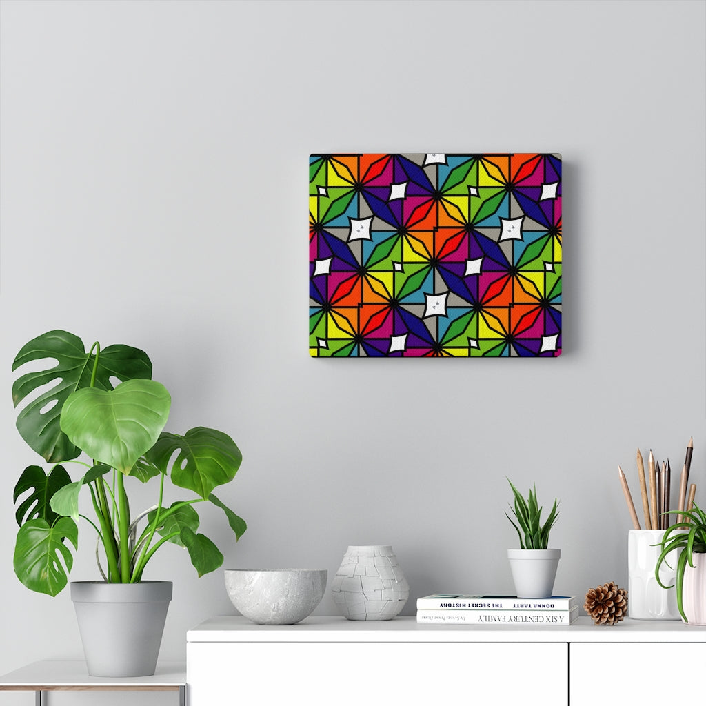 Green, Blue, and Red with White Stars - Canvas Gallery Wrapped Print