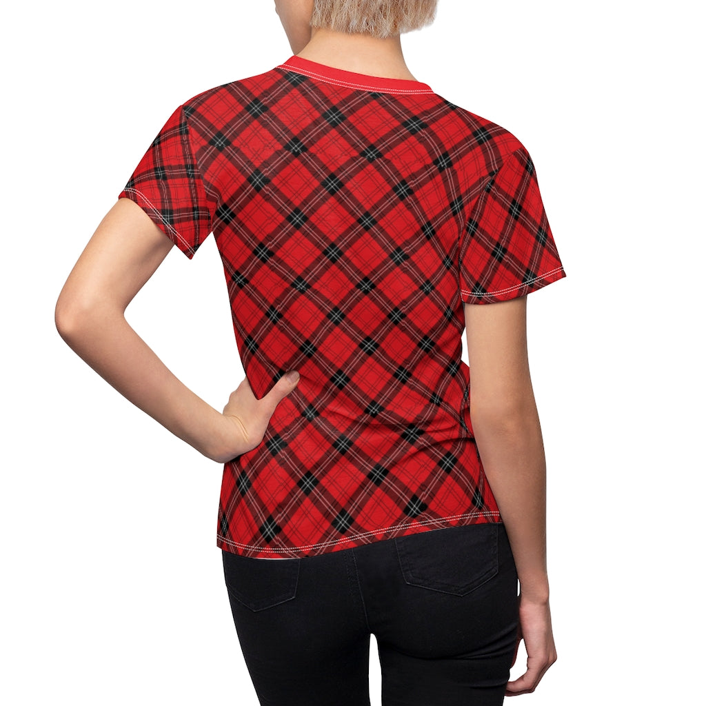 Red and Black Plaid Women's AOP Cut & Sew Tee