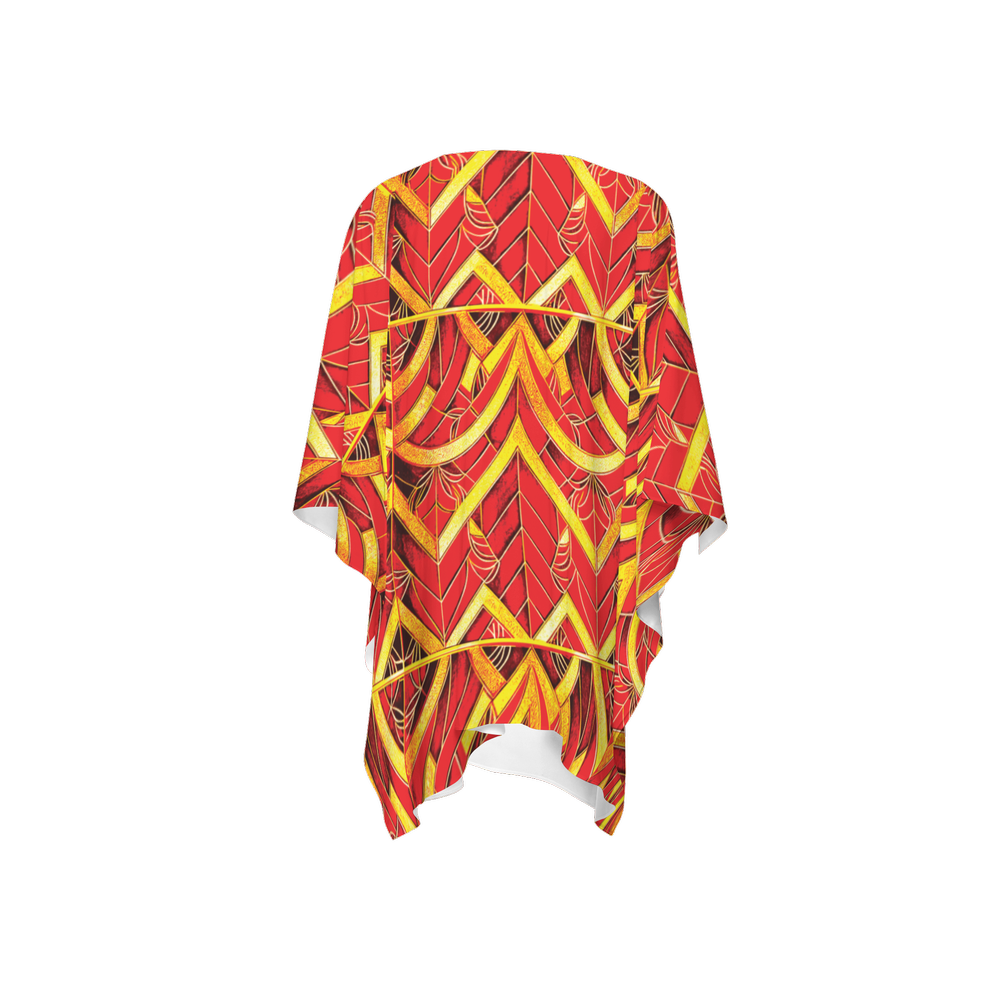 Red and Gold Triangles Women's Chiffon-like Wrap