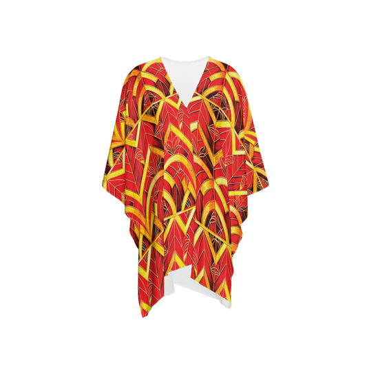Red and Gold Triangles Women's Chiffon-like Wrap