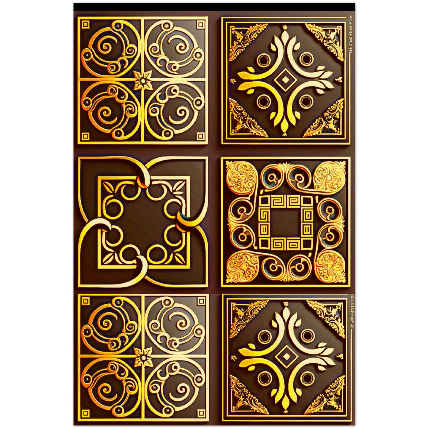 Black and Gold Filigree Rectangle Wood Prints